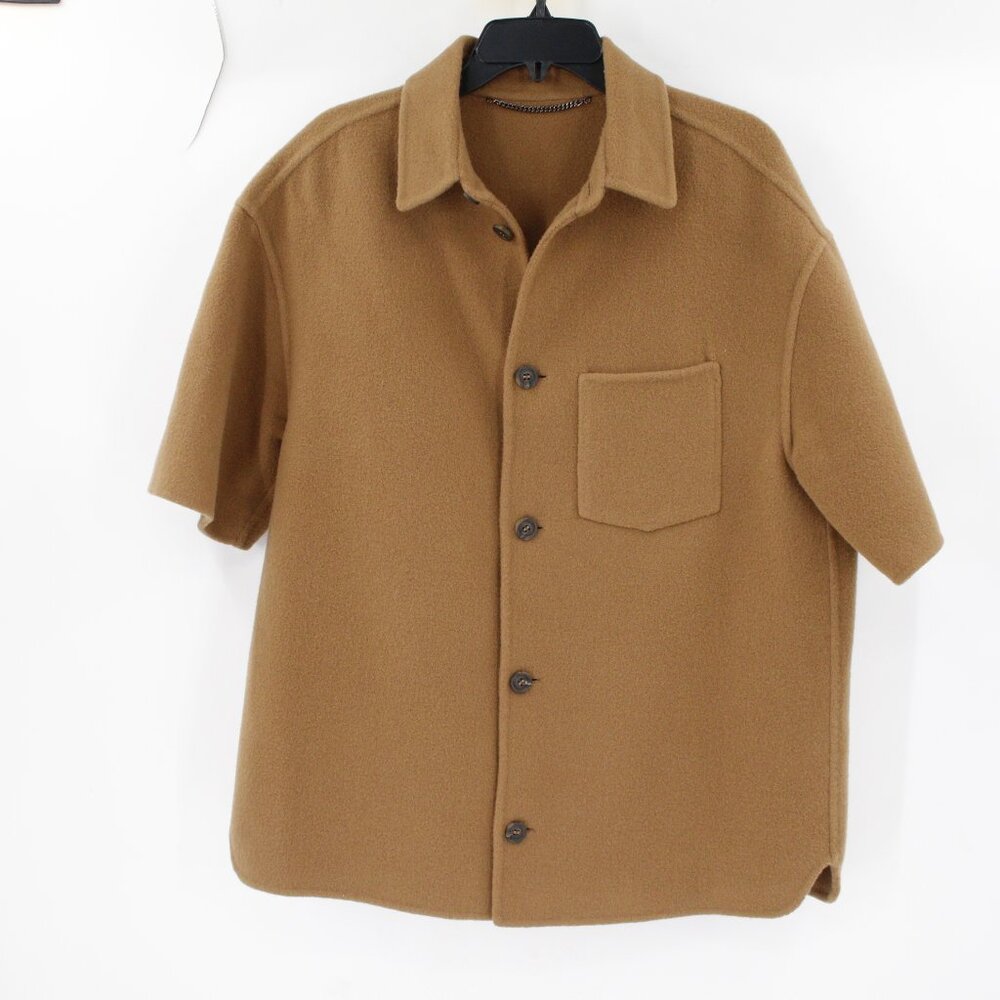 canali shirt jacket men's Medium wool blend short sleeve button up hand sewn